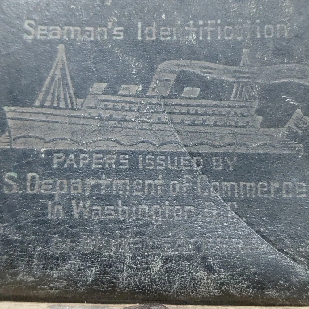 Vintage WWII Black Leather Seaman's Identification Wallet